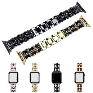 Chain Watch Band för Apple Watch Series 7 6 5 4 3 Strap Metal Rostfritt stål Vaktband Lyxiga Kvinnor Armband Iwatch 45mm 44mm 42mm 41mm 40mm 38mm armbandstillbehör