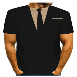 Herr t-shirts mode 3d kostym tie tryck t-shirt kortärmad topps halsduk smal passform fashionabla andningssporter