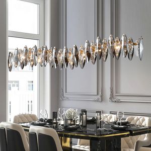 Lâmpada preta de luxo leve luzes de cristal longas lâmpadas de sala de jantar lustre de jantar moderno
