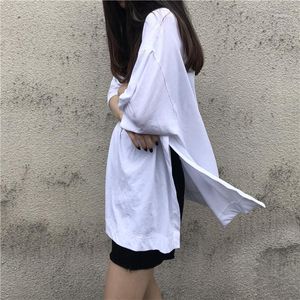 Women's T-Shirt Girls Solid Short Sleeve Tees Side-slit Harajuku Korean Style Ins Trendy Leisure Simple All-match Oversize Womens Tshirt