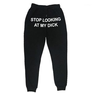 Männer Frauen Jogger Sweat Pants Stop Look At My Dick Jogginghose Hip Hop Print Hose mit hoher Taille Streetwear Hippie Herren