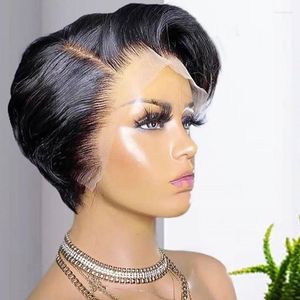 Lace Wigs Pixie Cut Wig Straight Human Hair Short Bob 13x1 Front For Women Side Part Pre Plucked Tobi22