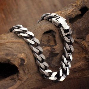 925 Sterling Silver Old Thai Silver Tank Chain Retro Frosted Bracelet Cuban Personality To Send Boyfriend Gift Jewelry