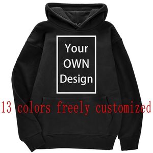 Kendi Tasarım Markası /Resim Özel Erkekler Kadın Diy Hoodies Sweatshirt Sıradan Hoody Giyim 14 Renk Gevşek Moda 220726