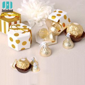 Altıgen Ambalaj Kutusu toptan satış-10 adet Mini Altın Şerit Noktalar Hediye Kutusu Altıgen Düğün Çikolata Bronzlaşan Şeker Pişirme Paketi Parti Süslemeleri