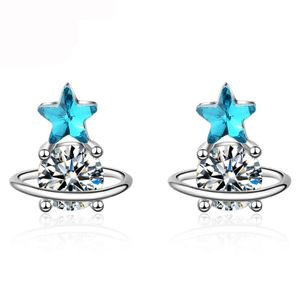 Stud Utimtree Korean Earrings Blue Cubic Zircon Wedding Party Earring For Women Girls Silver Five Star Brincos JewelryStud