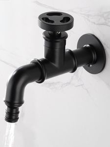 Rubinetti per lavabo da bagno Rubinetto per rubinetto Retro Euro Nero opaco Lavatrice Toilette Mop Rubinetto da giardino per esterni da parete piccolo 20i04RBagno