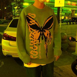 Erkek Sweaters Erkekler Sokak Giyim Retro Kadın Kelebek Örme Küley Kazan Sweater Tops Hip Hop Çekin Hasar Harajuku Sweatshirtsmen