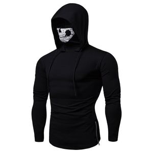 Långärmad herrtröjor med skeletttryck mask svart grå elasticitet kappa moto cykliststil coola tröjor män huvtröjor 201201