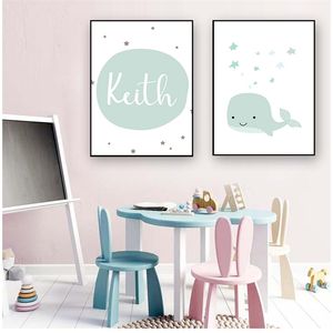 Kids Decoration Picture Boys Bedroom Decor Custom Name Baby Nursery Wall Art Canvas Painting Cartoon Whale Print Nordic 220623