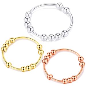 KASANIER 5pcs/lot 925 Silver Band Rings Rotate Freely Anti Beads For Stress Women Trend Anxiety INS Simple Style Lady Fashion Jewelry