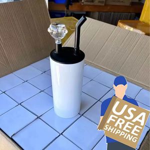 ABD Depo Sublimasyon Sigara Boru Kapağı ile Hookah Tumbler 15 oz Düz Tumbler Paslanmaz Çelik Seyahat Kupa Çift Duvar Vakum Yalıtım