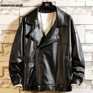 Mauroicardi Herbst Lose Schwarz Weiche Kausalen Kurze Faux Leder Biker Jacke Männer Drop Schulter Lange Sleeve Zipper Oberbekleidung 2022 L220801