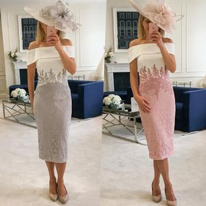 Spetscocktail Nye Dress 2023 Silver Pink Lady Formal Event Party Gown Off-Shoulder Knelängd Graduation Hoco Homecoming Gala Mother of the Bride/Groom Bridesmaid