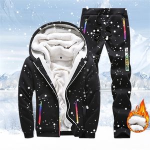 Tracksuits Men Sweatshirt Sporting Set Winter Warm Thick Casual Fleece Suit Jacket Pants 2st Men's Track Sate Sportswear Coat 201128