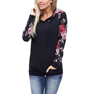 Fashion Women s Print Sweatshirts Long Sleeve Breathable Cotton Hoodies Light Hoody Flower Plus Size Casual Black Clothes 201216