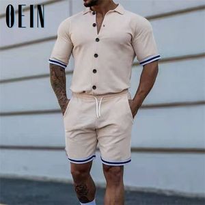 Men S Fitness Tracksuit 2 Peça Conjunto de verão Terno esportivo Moda Short Shorts Conjuntos de camisa masculina Casual Solid Sportswear 220708