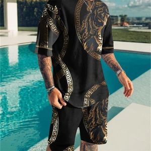 Sommer männer T-shirt Männlichen Casual Anzug Einfache Art Kurzarm Shorts Übergroßen 3D Druck 2 stück Set 220621gx