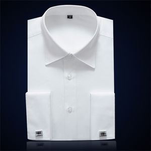 Französische Manschette für Herren, formelles Business-Hemd, solide Herren-Smokinghemden für Party, Hochzeit, mit Manschettenknöpfen 220321