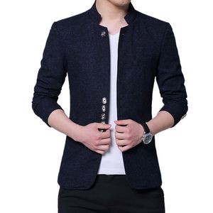 Men's Suits & Blazers Men Fashion Stand Collar Slim Fit Chinese High Quality Blends Suit Jacket / Male Casual Trend Large Size Wool Blazer C