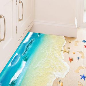 Wall Stickers Ocean Sand Beach Shell Foot Print Bathroom Living Room Floor Applique Nursery Kids Wallpaper PosterWall