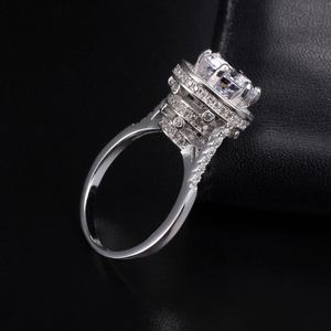 Cluster-Ringe, massiv, 100 % 925er Sterlingsilber, Hochzeit für Frauen, großer runder 3 Karat simulierter Diamant-Turm-Verlobungsring, Edelstein-Schmuck