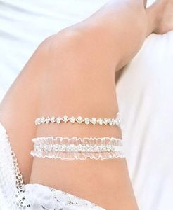 Crystals Silver Bridal Garters Lårbälte Sexiga kvinnliga tillbehör för bröllop damer Kvinna lår Gater CL0704