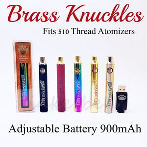 Wholesale BK Brass Knuckles Battery 510 Thread 900mAh 650mAh Rainbow Black Gold Wood Slivery Preheat Adjustable Voltage Vape Pen