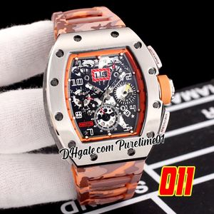 2022 A21J Automatic Mens Watch Steel Case Big Date Skeleton Dial Orange Grey Camouflage Rubber Strap Super Edition 5 Styles Puretime01 E139-011A1