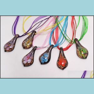 Pendant Necklaces Pendants Jewelry Black Waterdrop Inner Flower Lampwork Murano Glass Necklace Fashion F Dlj