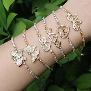 Cadeia de link 6pcs Luxury Gold Color Butterfly Heart Charms Bracelet for Women Pavove Clear White Zircon Tennis Delicate Jewelry GiftLink LARS22