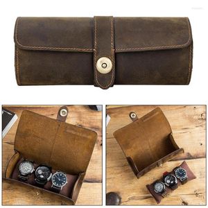 Watch Boxes & Cases Slot Leather Easy Carry Handmade Multi-Purpose Exquisite Roll For Travel BoyfriendWatch Hele22