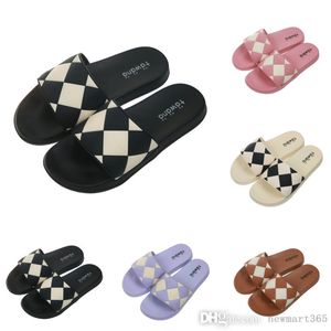 Varejo chinelos femininos slides de palavras quadriculadas Designer confortável Sapatos de praia Sandálias casuais casuais