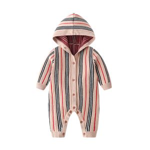 Nyfödd baby huva rompers barn designer romper kashmir lång ärm förtjockar onesies bodysuit jumpsuits barn boutique kläder brun kappa