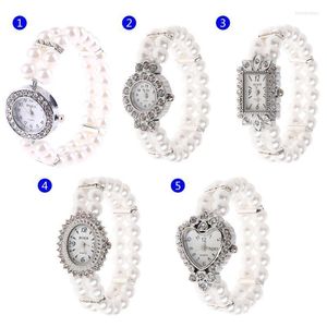 Beaded Strands Women Watch Simulated Pearl Rhinestone Luxury Fashion Elegant Wrist Band Bracelet Jewelry Gifts Lady Elastic Drop Inte22