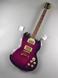 SG Электро -гитара, фиолетовый цветок, инкрустация истинной раковины, золотые аксессуары, корпус красного дерева, в запасе