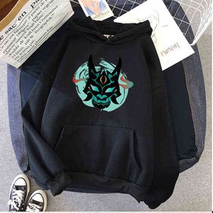 Unisex sweatshirt pullover hoodies genshin påverkar anime game qiqi och xiao tryckt långärmad kläder y220713