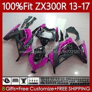 حقن OEM الجسم ل Kawasaki Ninja ZX300R EX ZX 3R 3 R 300R 300R 300R 300R 300 135NO.228 ZX3R ZX300 ZX-300R 2013 2014 15 16 17 13 14 الوردي الأسود ZX-3R EX-300 2015 2016 2017