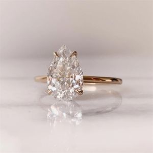 Meisidian Design Pear 2 Carat 7x10mm 10kソリッドローズゴールドエンゲージメントダイヤモンドリング220816