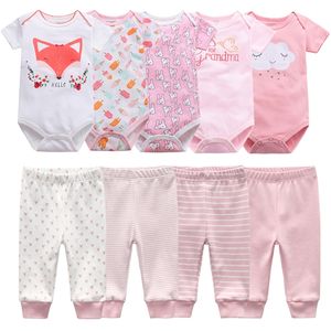 Vestiti nati Set Body + Pantaloni 7/9Pcs Baby Girl Outfits Pink Sweet Toddler Boy Abbigliamento autunnale 0-12M Regalo di nascita infantile Soft 220507