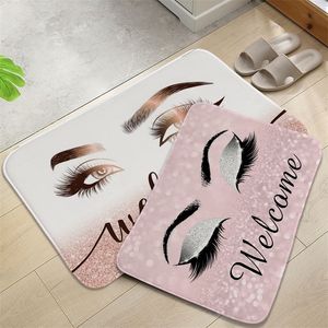 Rose Golden Glitter Eyelash Lashes Welcome Door Mat Sparkly Makeup Rubber Doormat Rug Carpet Chic Beauty Studio Home Decor 220811