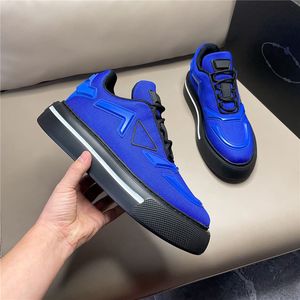 Designer Luxus-Makro renylon und gebürstete Leder-Freizeitschuhe Sneakers Blau mit Originalbox