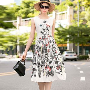 Women's Runway Dress O Neck Sleeveless Printed Ruched Draped High Street Fashion Casual Dresses Vestidos