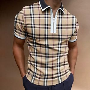 Men Polo koszule Summer High Quality Casual Marka Solid Solide Mens Odkręć kołnierz Zippers Tees Tops