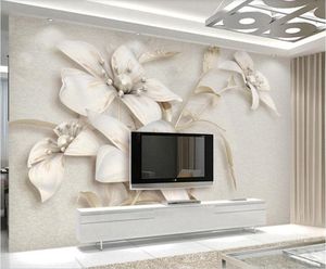 Vägg täcker anpassad tapet väggmålning atmosfärisk ljus lyxiga tredimensionella smycken blommor tapeter 3D TV soffa bakgrund vägg