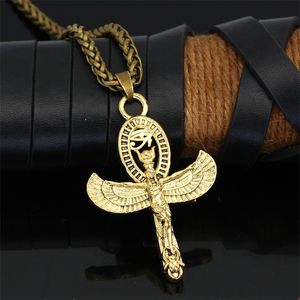 Religious Eye of Horus Anhur Ankh Necklace Pendants Gold Religion Egyptian Agypt Wings Angel Goddess Patron Saint Charm Jewellery