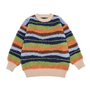 2021 NOWOŚĆ BLOK KOLOROWY STRISED MĘŻCZYZN Stylowy sweter Sweater Okrągła szyja Kobiety Pullovers Koreańskie ubranie modowe Pull Homme T220730