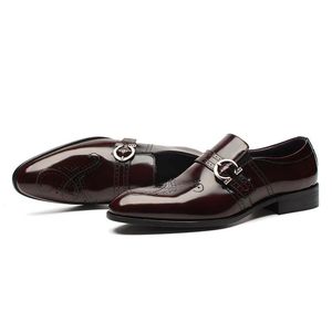 men slip on dress Shoes with side buckle genuine leather brown black male shoes for business