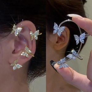 Clip-on & Screw Back 1pc Sparkling Butterfly Ear Clip Without Piercing For Women Girls Zircon Cuff Earrings Non Ear-hook Party JewelryClip-o