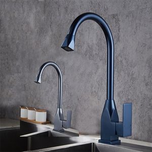 Schwarz/Chrom/Blau/Grau -Raum Aluminium Küche Wasserhahn Gemüse Badezimmer Becken Waschbecken Wasser abhängt kalte heiße Goldmixer Luxus T200424